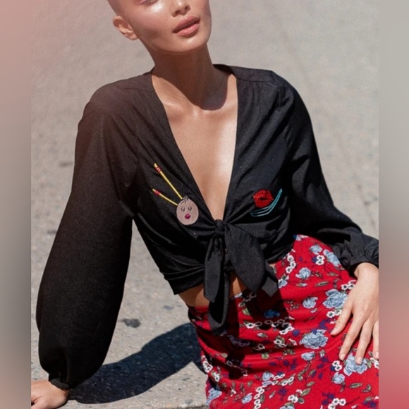 Yumi Kim x Nam Vo Dewy Dumpling Silk Tie-Front Top - Picture 4 of 4